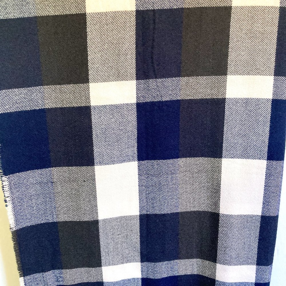 Plush Fuzzy Grey Black Blue Large Plaid Check Scarf